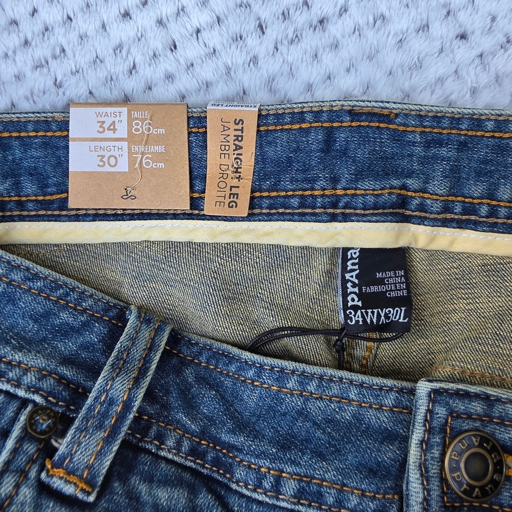 Prana Axiom Jeans Mens 34x30 Antique Stone Wash Organic Stretch Straight Leg NEW - Picture 6 of 11